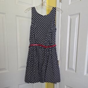 Polka Dot Sleeveless Fit & Flare Dress with Pink Belt